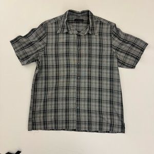 Black Grey Striped Via Europa SS Large Men’s Button Shirt Short Sleeve